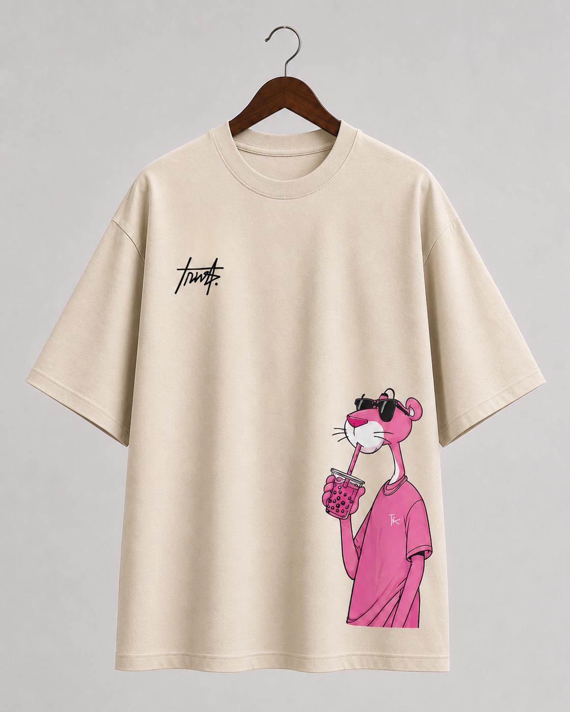 Pink Panther Graphic Oversized T-Shirt – Beige