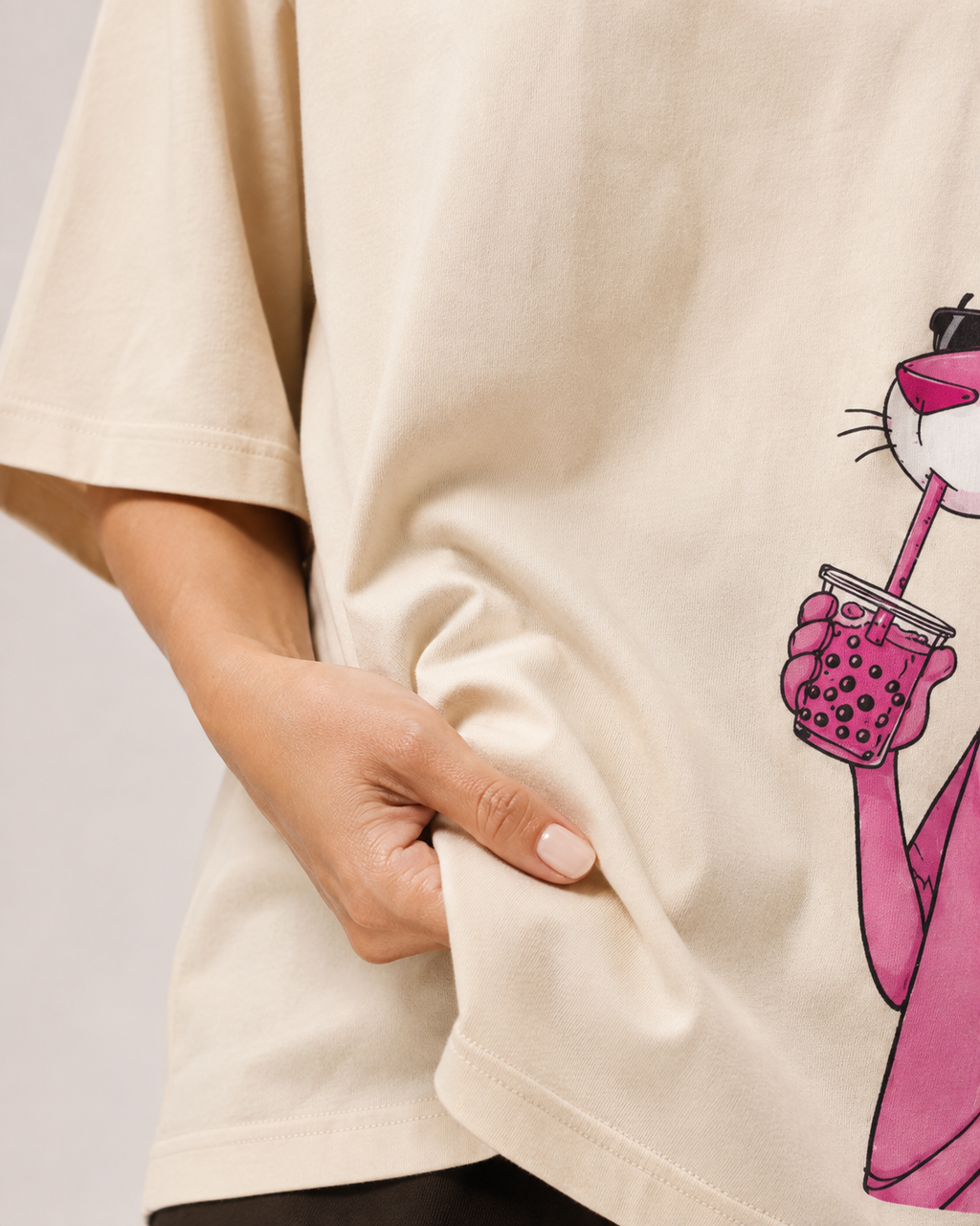 Pink Panther Graphic Oversized T-Shirt – Beige