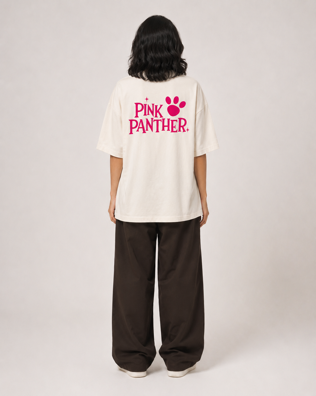 Pink Panther Graphic Oversized T-Shirt – Beige